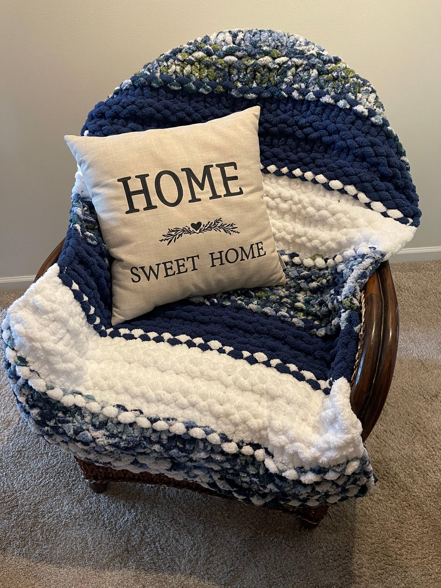 Seaside Summer Chunky Knit Throw Blanket (Large) - Thru the Loops Chunky Knit Creations