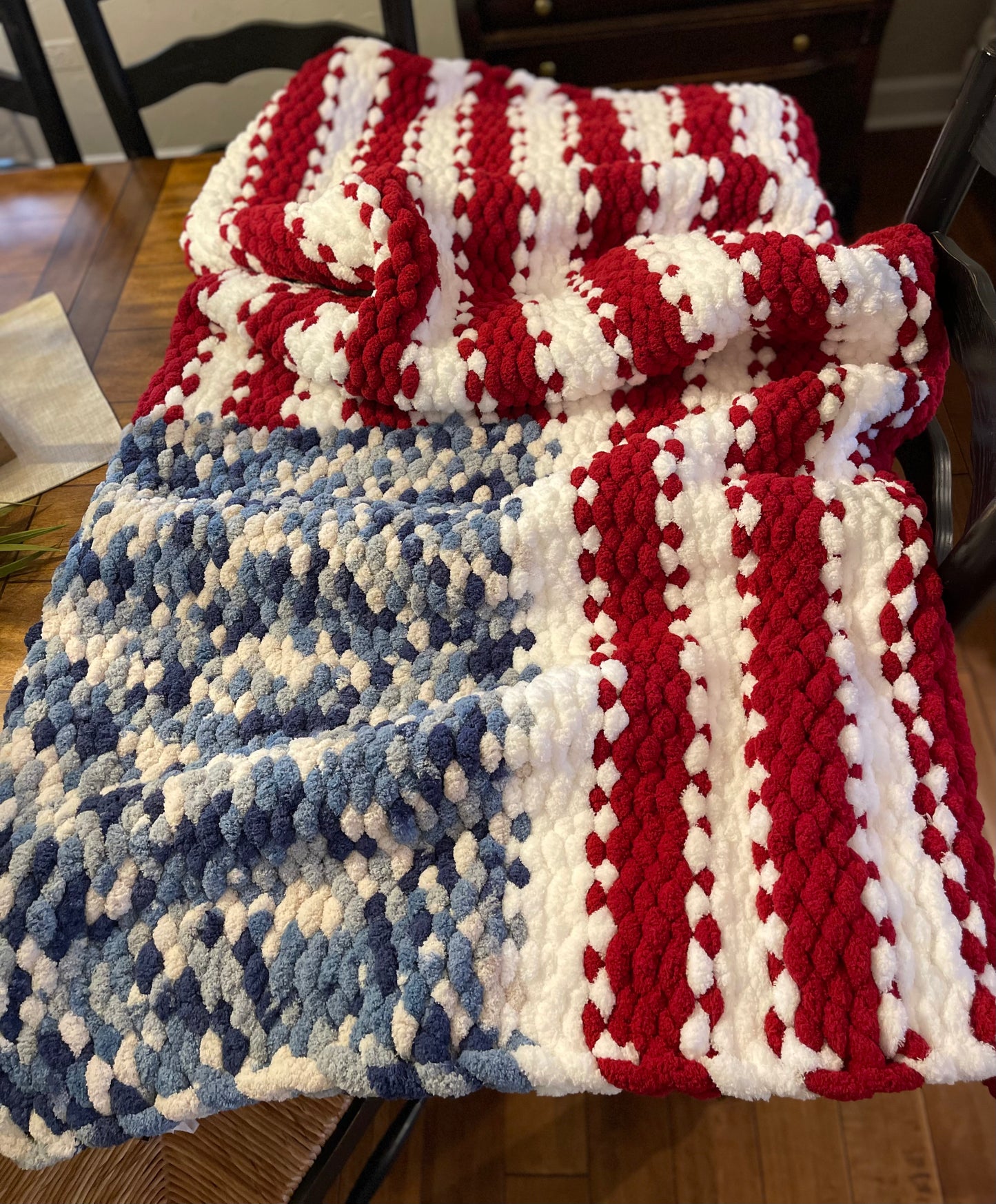 American Flag Chunky Knit Throw Blanket (Made to Order) - Thru the Loops Chunky Knit Creations