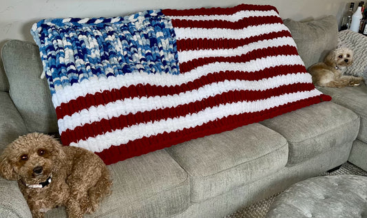American Flag Chunky Knit Throw Blanket (Made to Order) - Thru the Loops Chunky Knit Creations