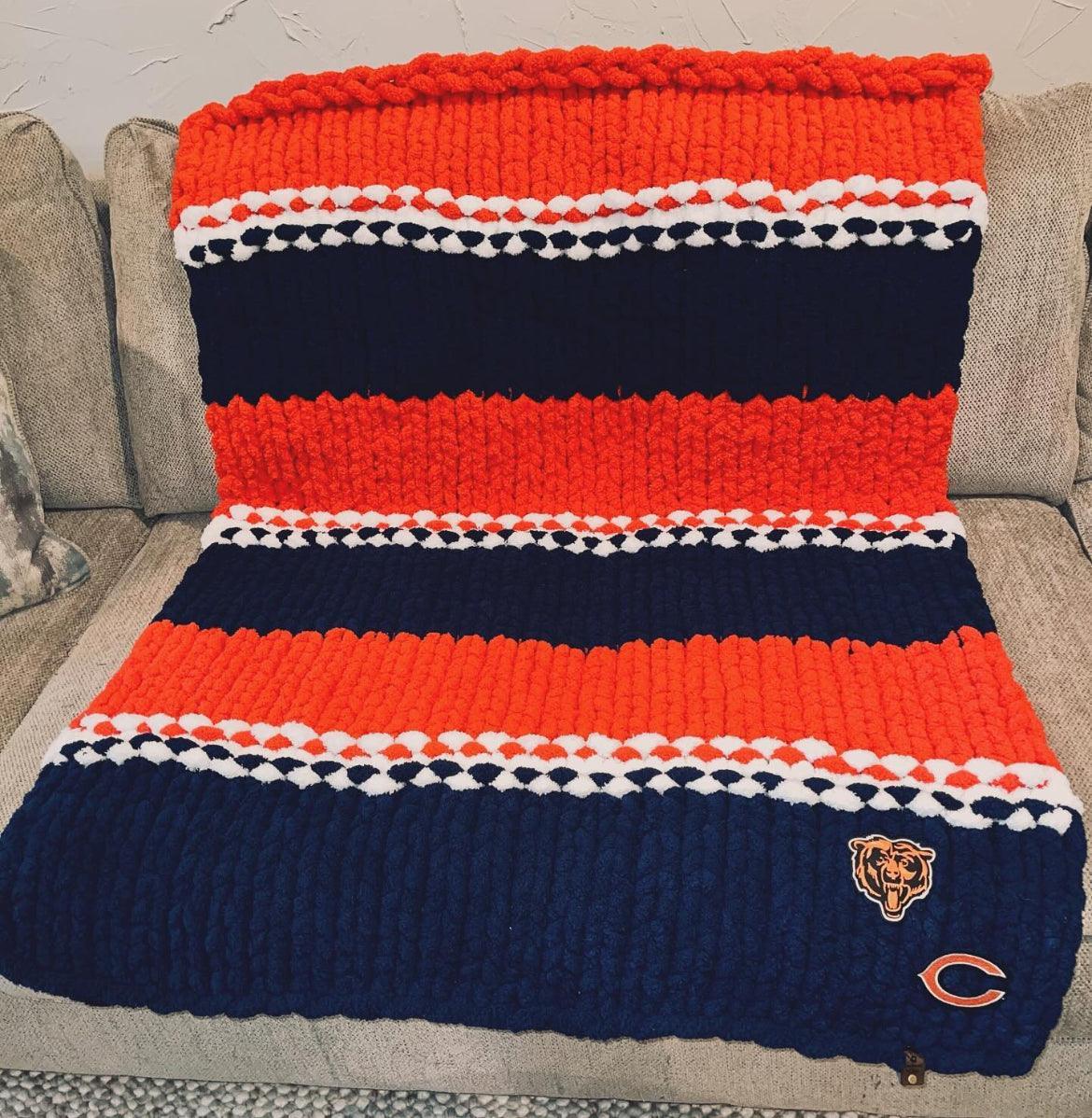 Chicago Bears Chunky Knit Throw Blanket (Made to Order) - Thru the Loops Chunky Knit Creations