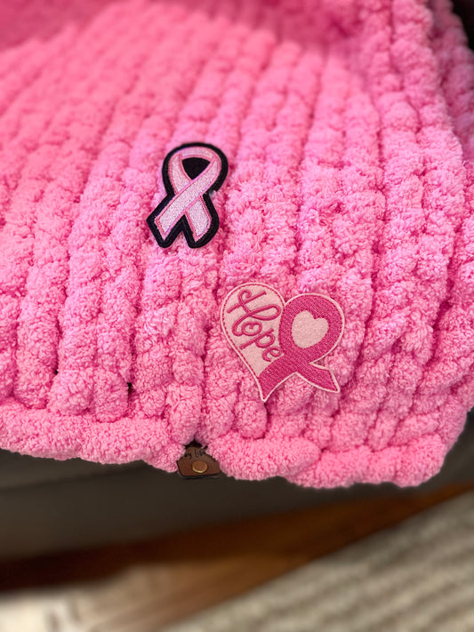 Breast Cancer Awareness Chunky Knit Throw Blanket (Made to Order) - Thru the Loops Chunky Knit Creations