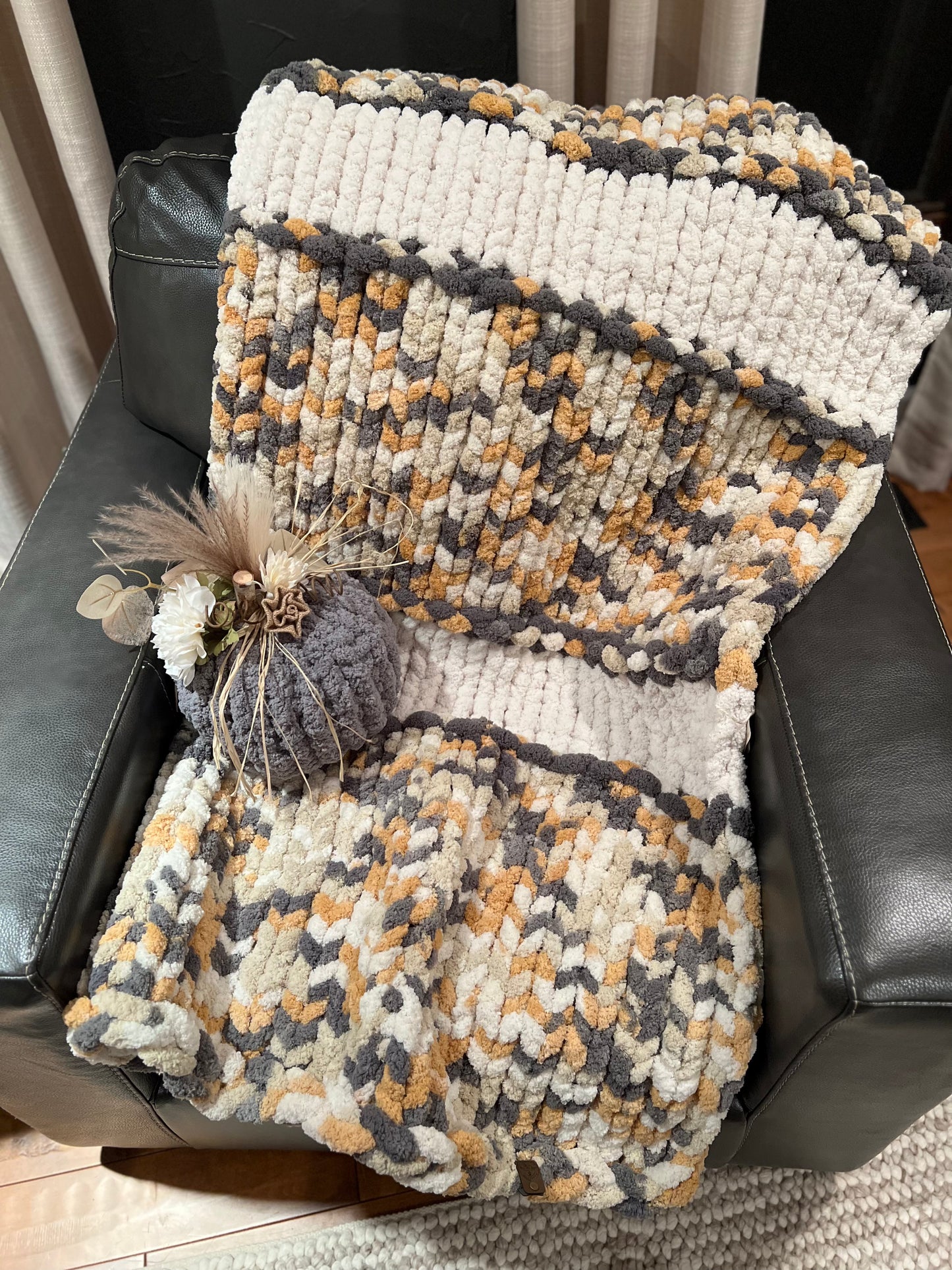 Fall Corn Maze Chunky Knit Throw Blanket (Large) - Thru the Loops Chunky Knit Creations