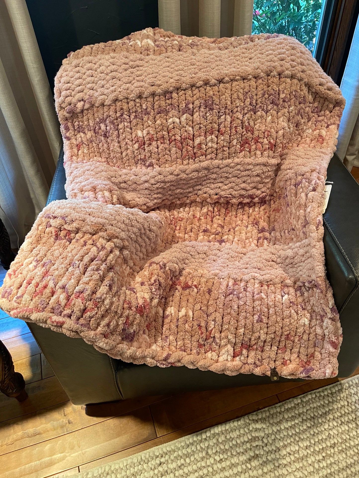 Floral Splash Chunky Knit Blanket (Large) - Thru the Loops Chunky Knit Creations