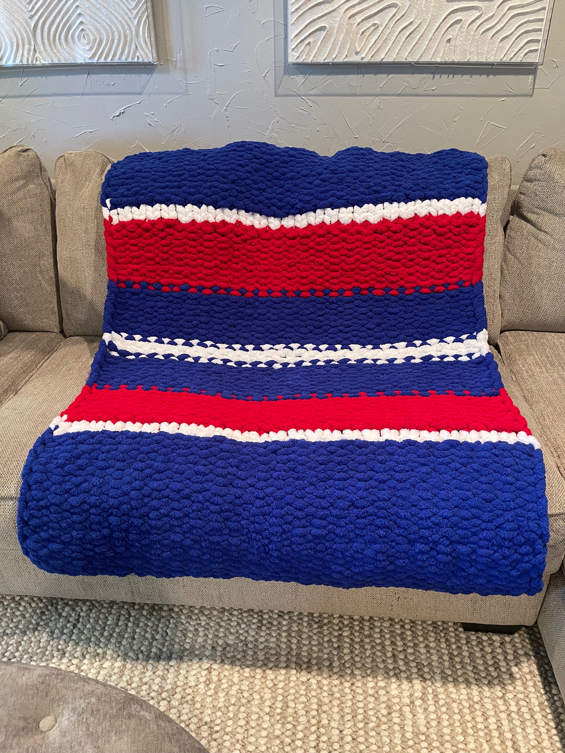 Chicago Cubs Chunky Knit Throw Blanket (Made to Order) - Thru the Loops Chunky Knit Creations