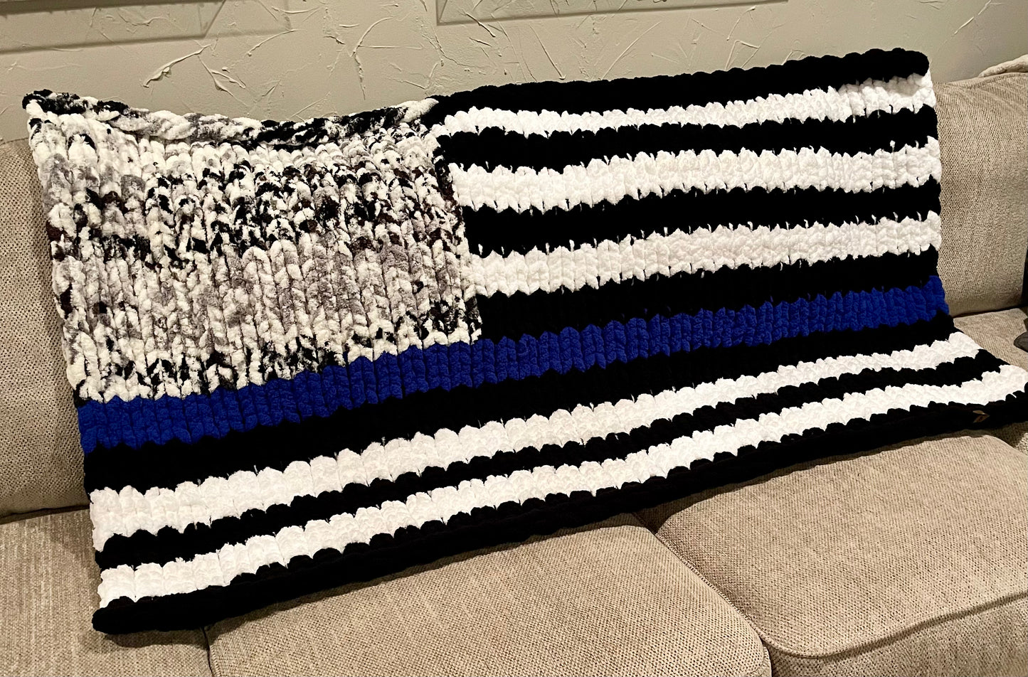 Back the Blue Chunky Knit Throw Blanket (Made to Order) - Thru the Loops Chunky Knit Creations