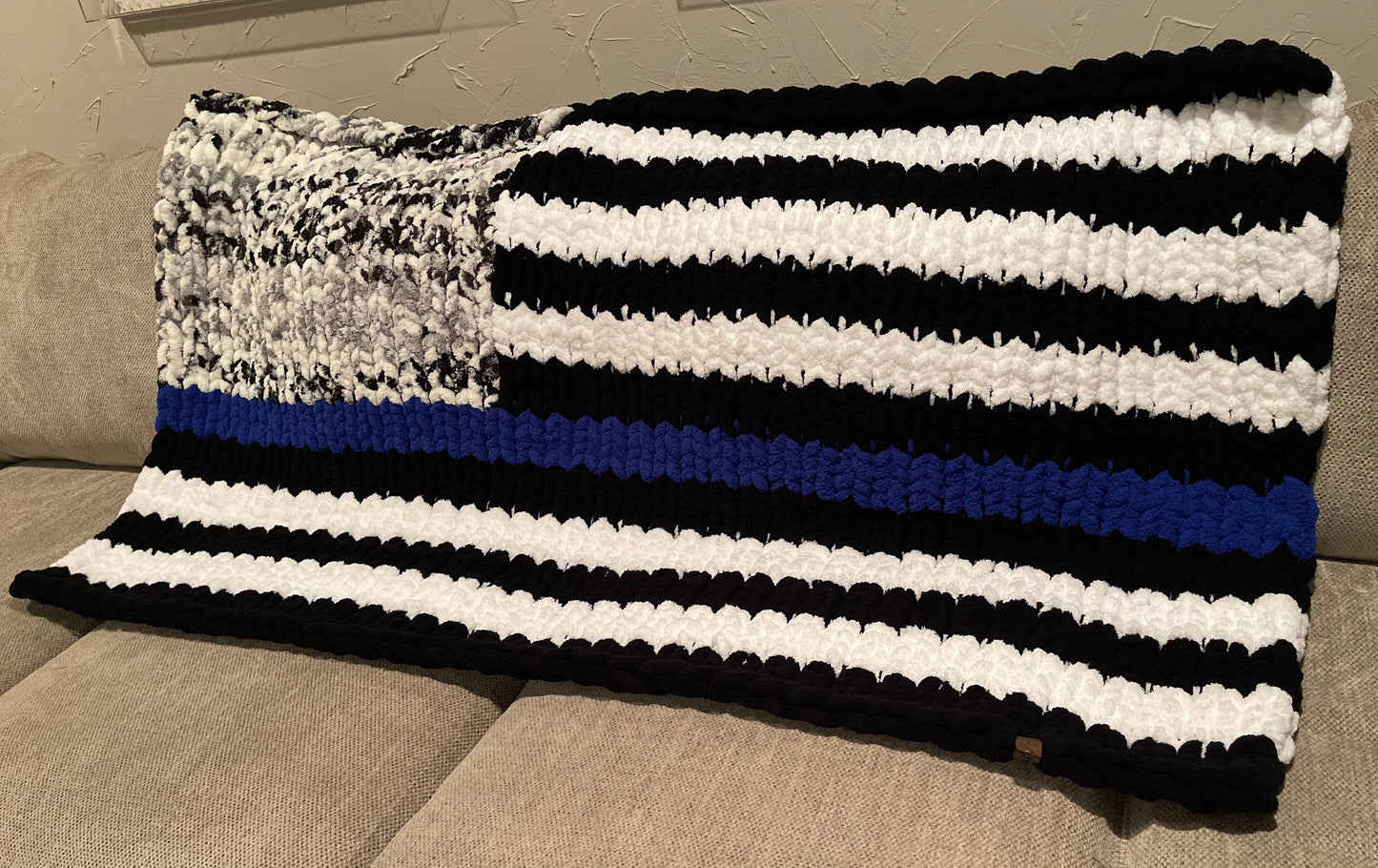 Back the Blue Chunky Knit Throw Blanket (Made to Order) - Thru the Loops Chunky Knit Creations