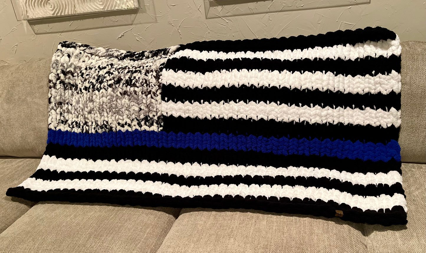 Back the Blue Chunky Knit Throw Blanket (Made to Order) - Thru the Loops Chunky Knit Creations