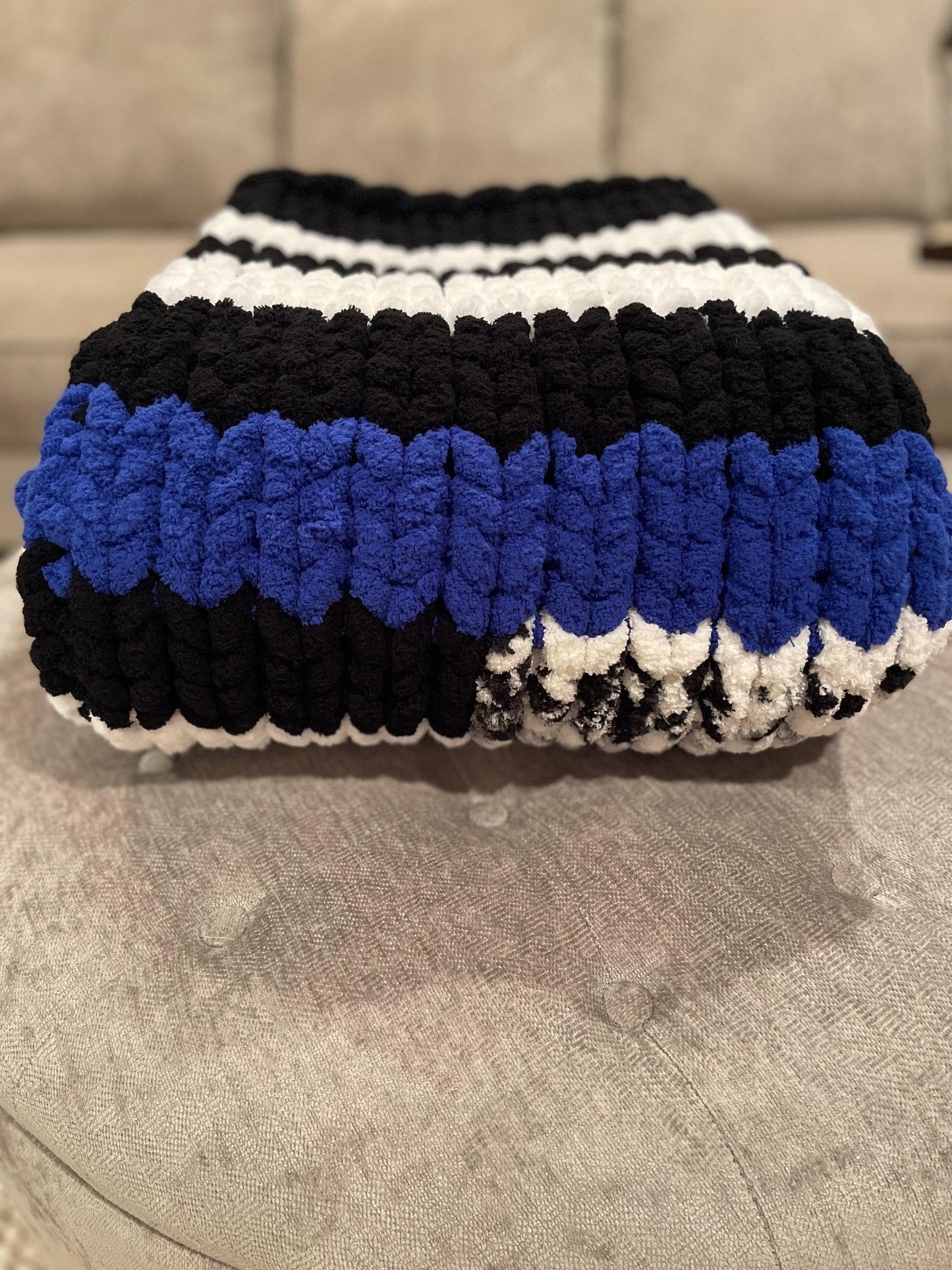 Back the Blue Chunky Knit Throw Blanket (Made to Order) - Thru the Loops Chunky Knit Creations