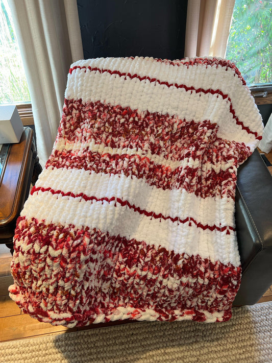 Santa's Workshop Chunky Knit Throw Blanket (Large) - Thru the Loops Chunky Knit Creations