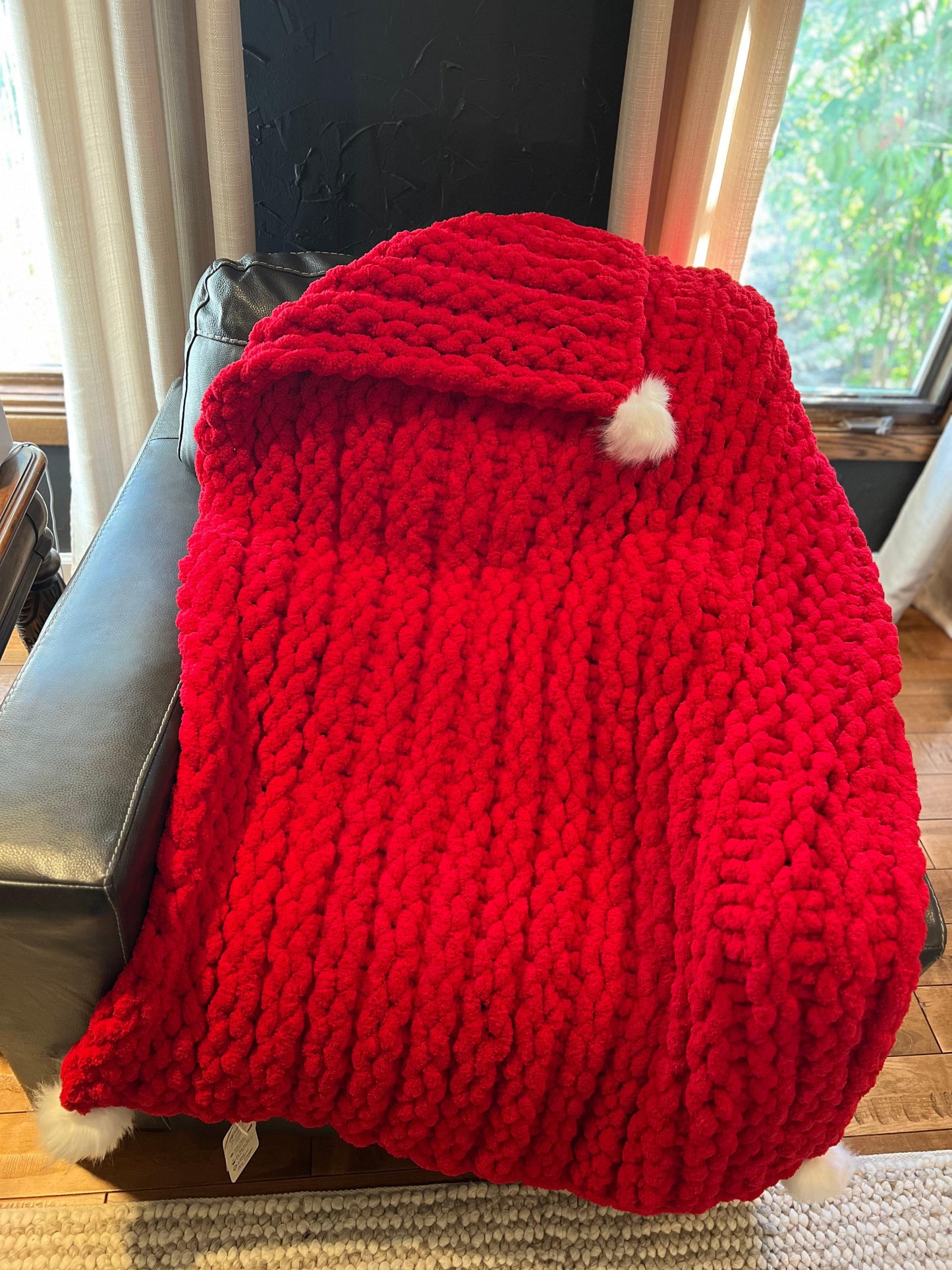 Sleigh Bells Chunky Knit Throw Blanket (Large) - Thru the Loops Chunky Knit Creations