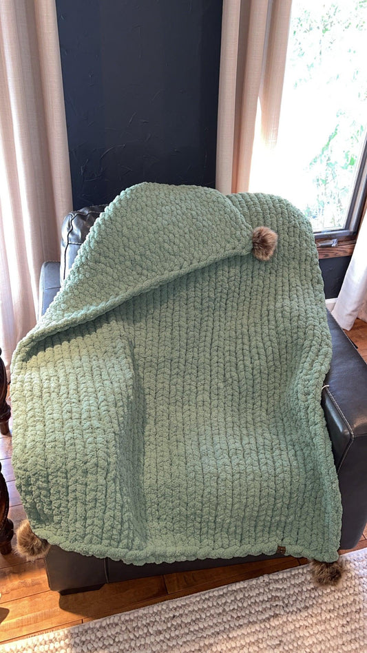 Mint Meltaway Chunky Knit Throw Blanket (Large) - Thru the Loops Chunky Knit Creations