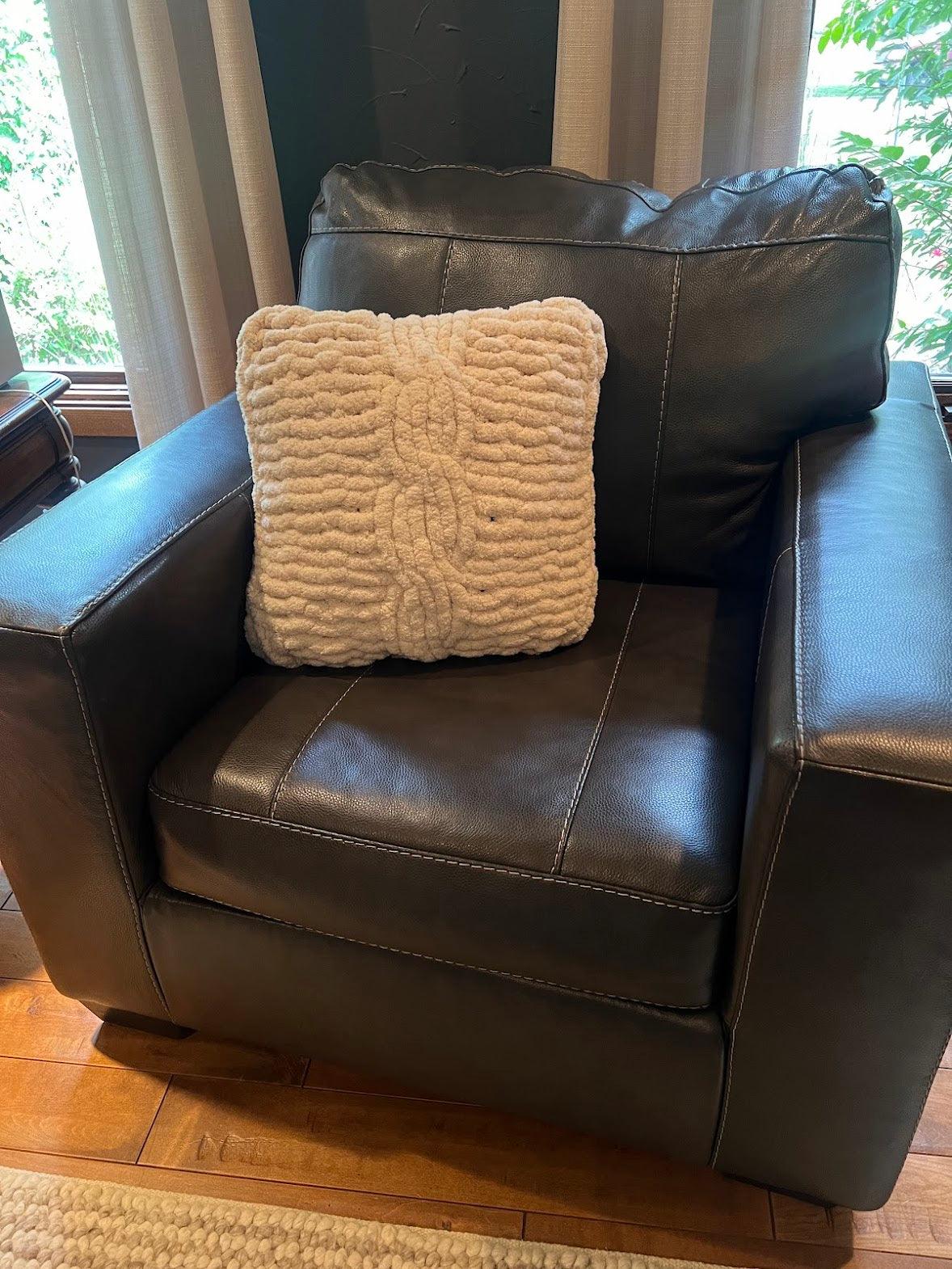 Oatmeal Chunky Knit Throw Pillow - Thru the Loops Chunky Knit Creations