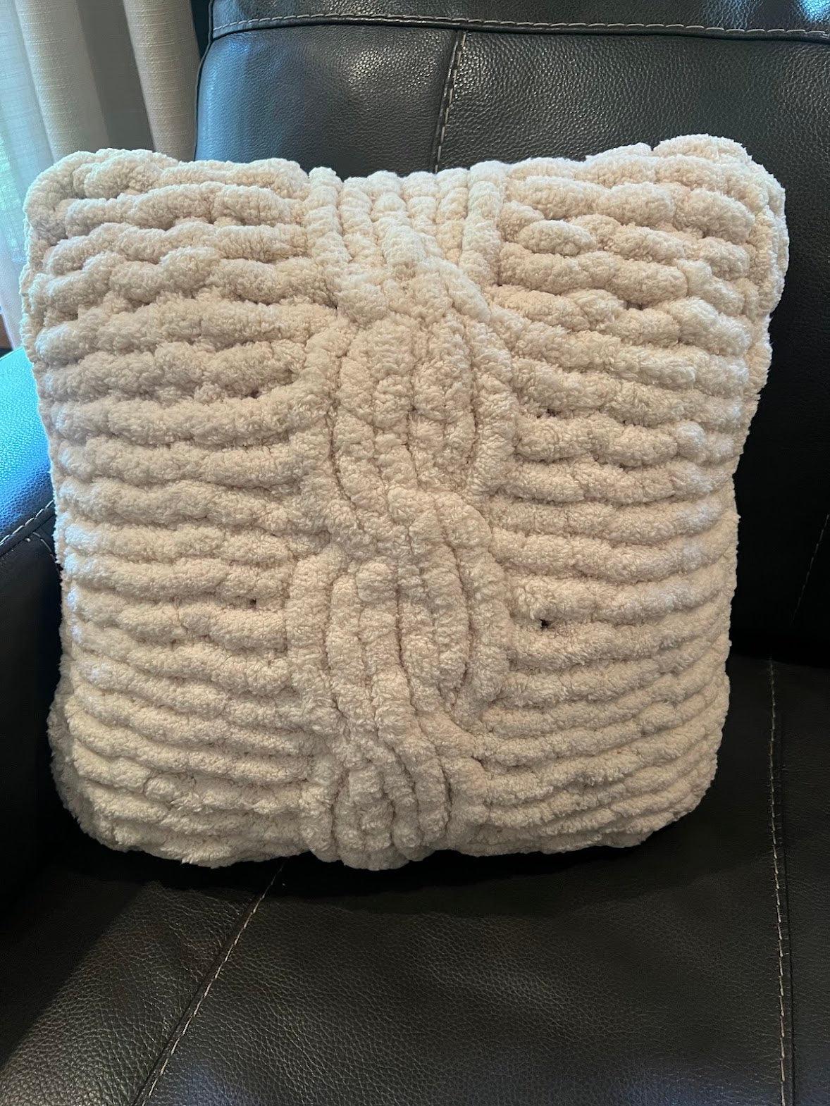 Oatmeal Chunky Knit Throw Pillow - Thru the Loops Chunky Knit Creations