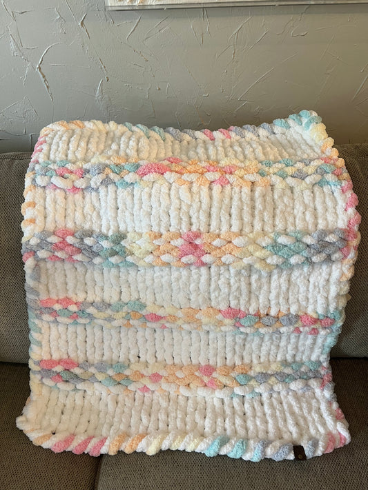 Rainbow in the Clouds Chunky Knit Baby Blanket