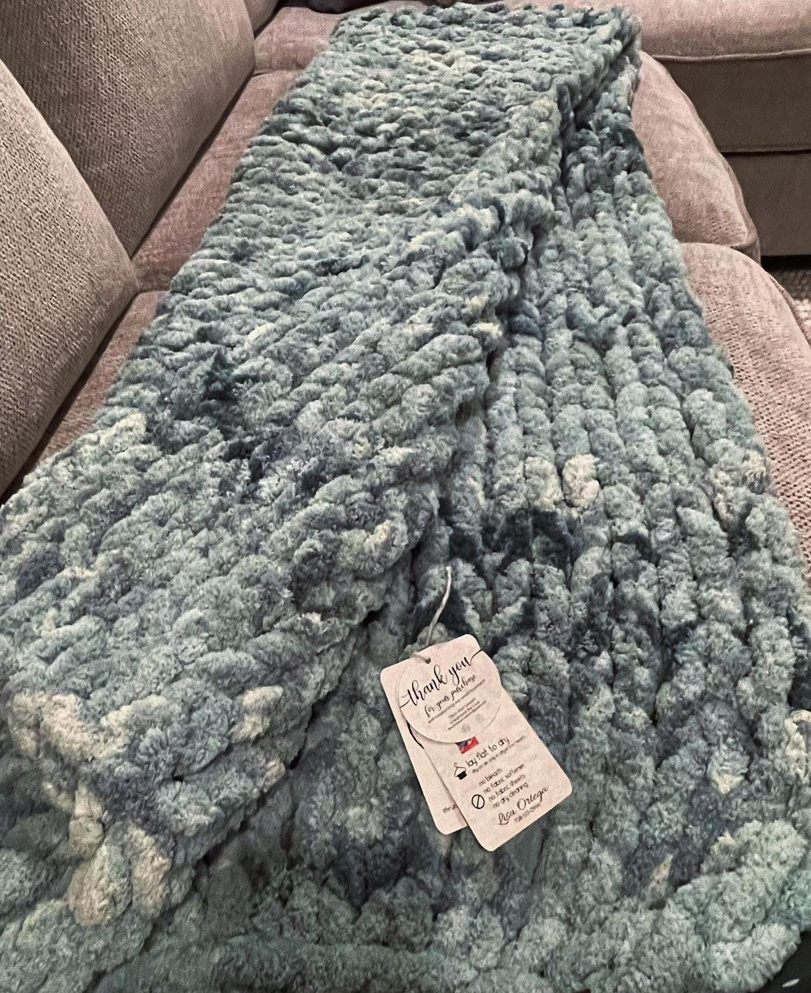 Forest Splash Chunky Knit Throw Blanket (Large) - Thru the Loops Chunky Knit Creations