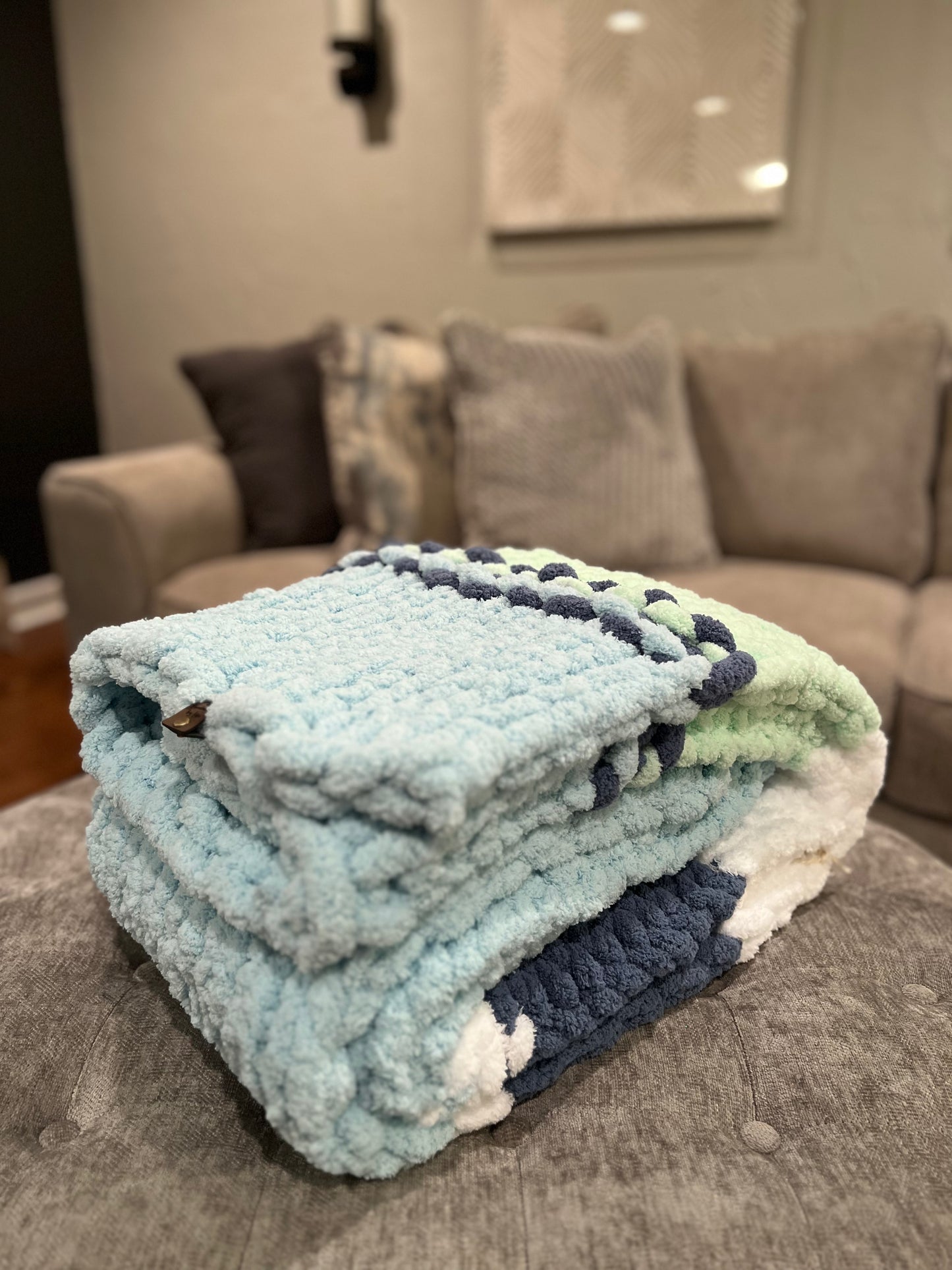 Minty Morning Chunky Knit Throw (Large) - Thru the Loops Chunky Knit Creations