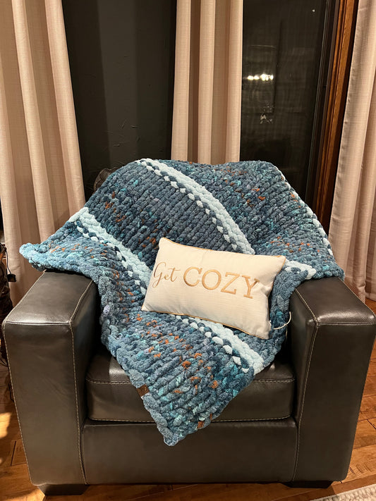 Aqua Oasis Large Chunky Knit Throw (Large) - Thru the Loops Chunky Knit Creations