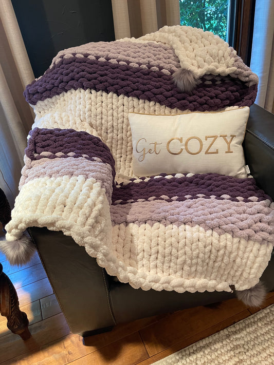 Lavender Haze Chunky Knit Throw Blanket (Large) - Thru the Loops Chunky Knit Creations