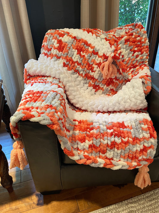 Orange Dreamsicle Splash Chunky Knit Throw Blanket (Large) - Thru the Loops Chunky Knit Creations
