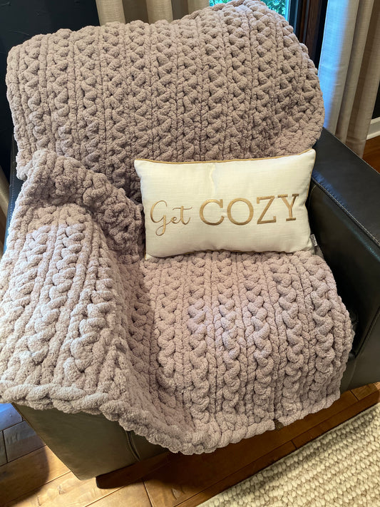 Smokey Sky Chunky Knit Throw Blanket (Large) - Thru the Loops Chunky Knit Creations