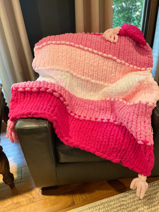 Strawberry Sundae Chunky Knit Blanket (Large) - Thru the Loops Chunky Knit Creations