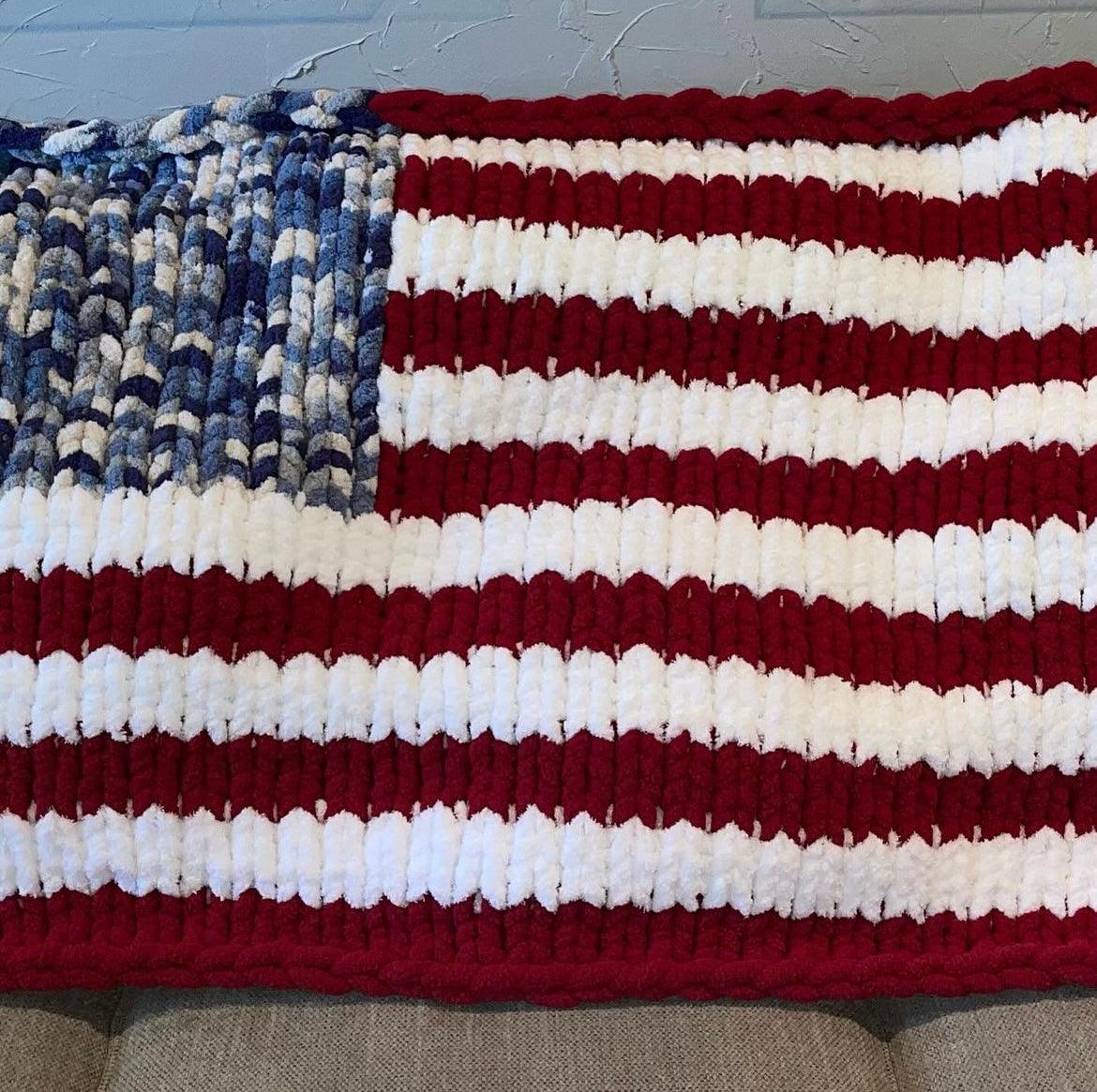 American Flag Chunky Knit Throw Blanket (Made to Order) - Thru the Loops Chunky Knit Creations