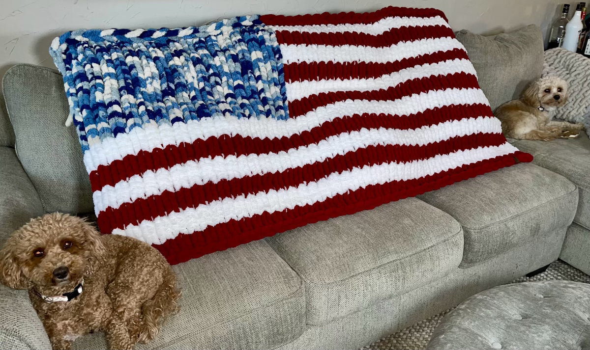 American Flag Chunky Knit Throw Blanket (Made to Order) - Thru the Loops Chunky Knit Creations
