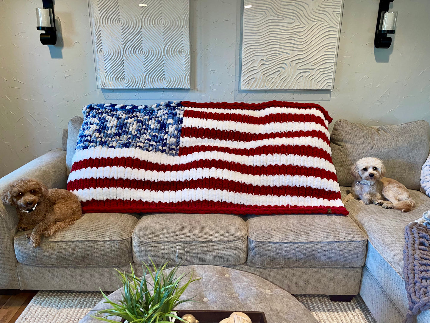 American Flag Chunky Knit Throw Blanket (Made to Order) - Thru the Loops Chunky Knit Creations