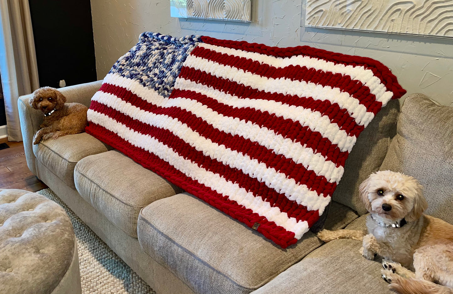 American Flag Chunky Knit Throw Blanket (Made to Order) - Thru the Loops Chunky Knit Creations