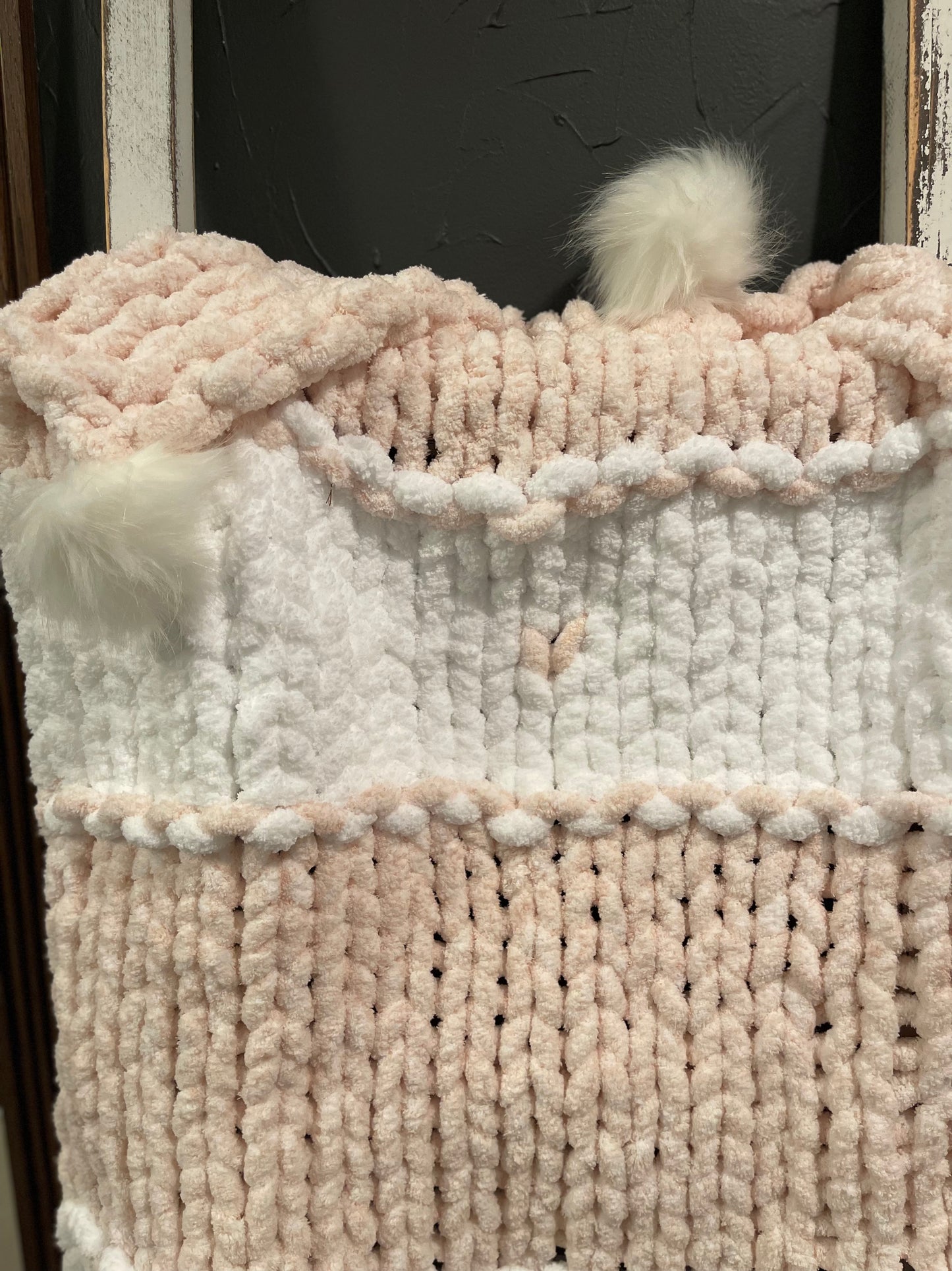 Baby Ballerina Chunky Knit Blanket with Poms