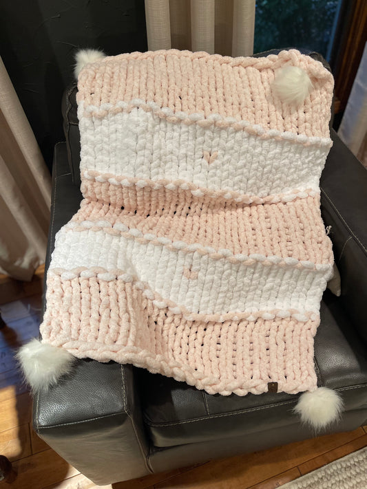 Baby Ballerina Chunky Knit Blanket with Poms