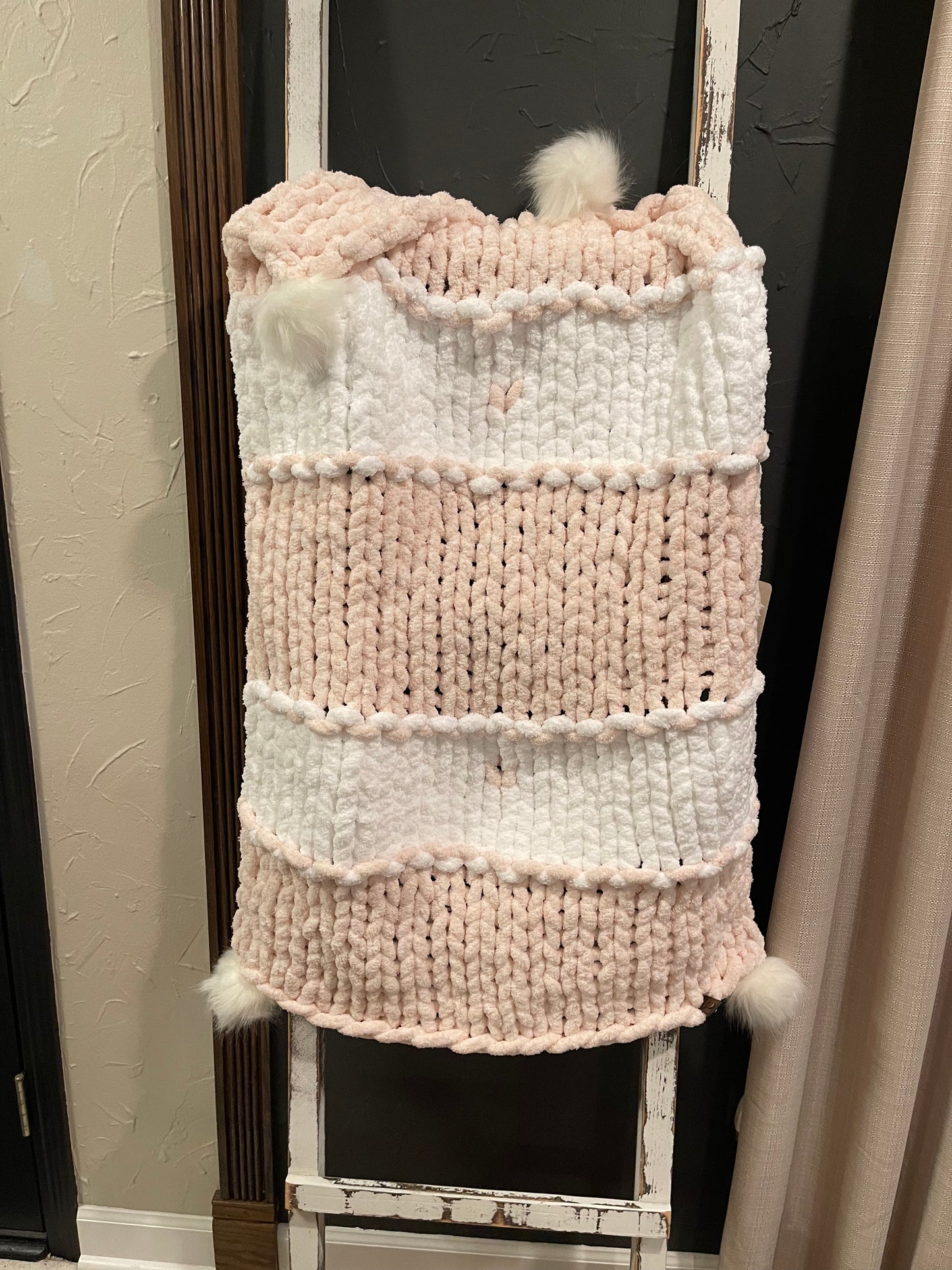 Baby Ballerina Chunky Knit Blanket with Poms