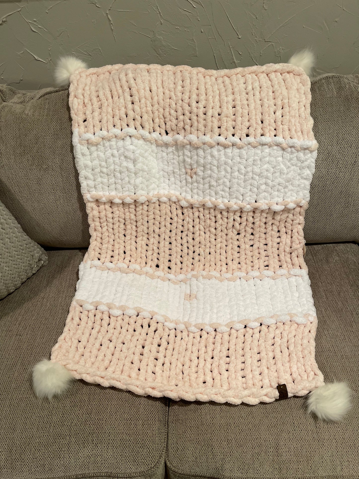 Baby Ballerina Chunky Knit Blanket with Poms