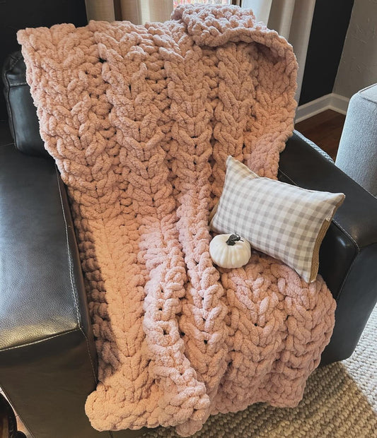 Pink Butterfly Chunky Knit Throw (Large)