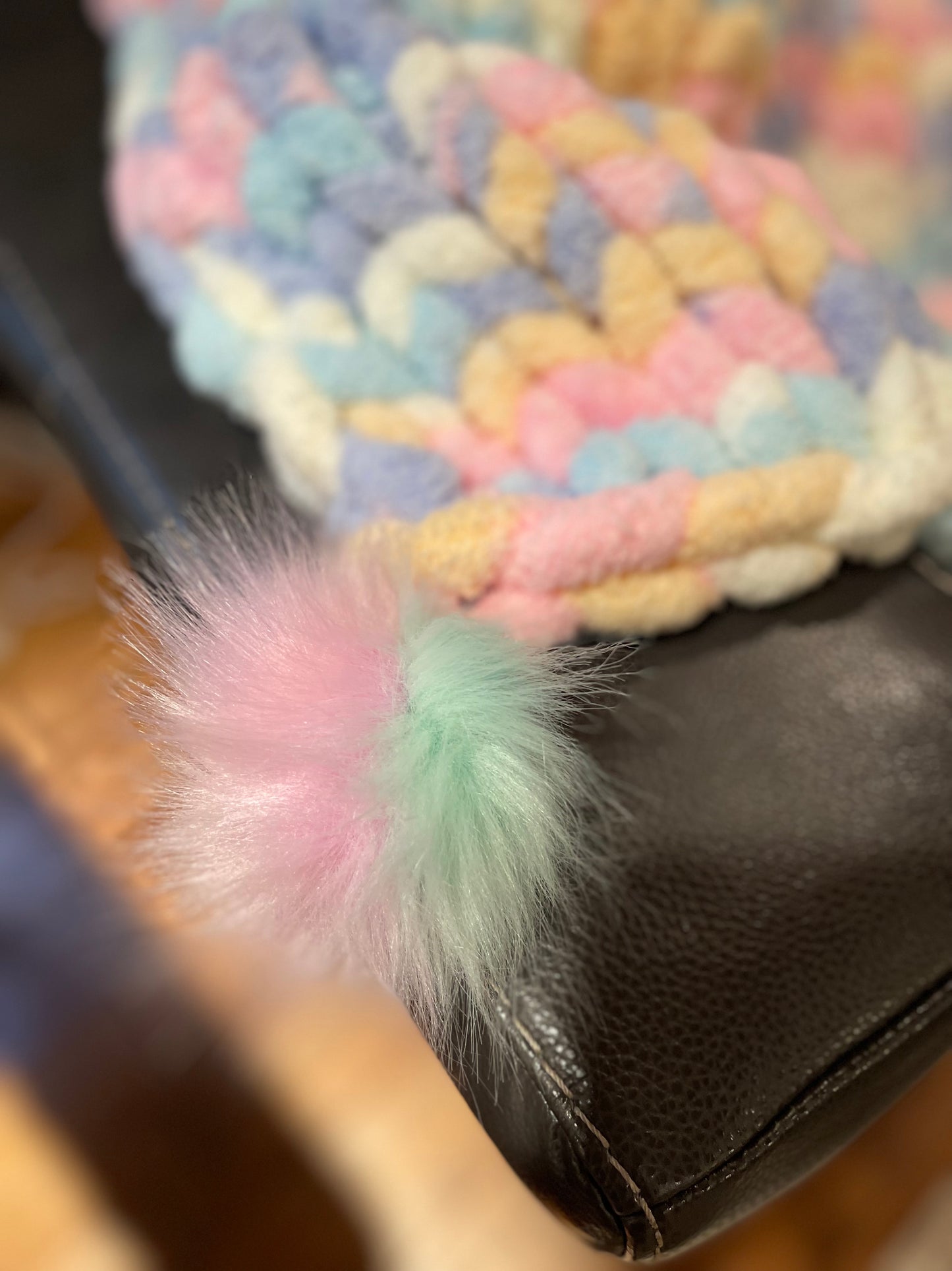 Cotton Candy Splash Chunky Knit Blanket with Poms (Baby Blanket)