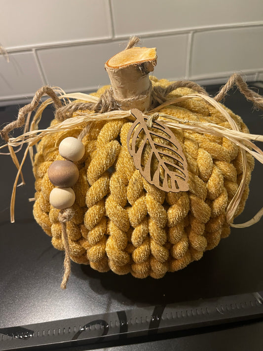 Medium Yellow Chunky Knit Decorative Pumpkin