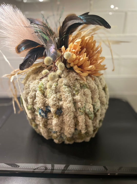 Large Forest Splash Chunky Knit Decorative Pumpkin - Design 1