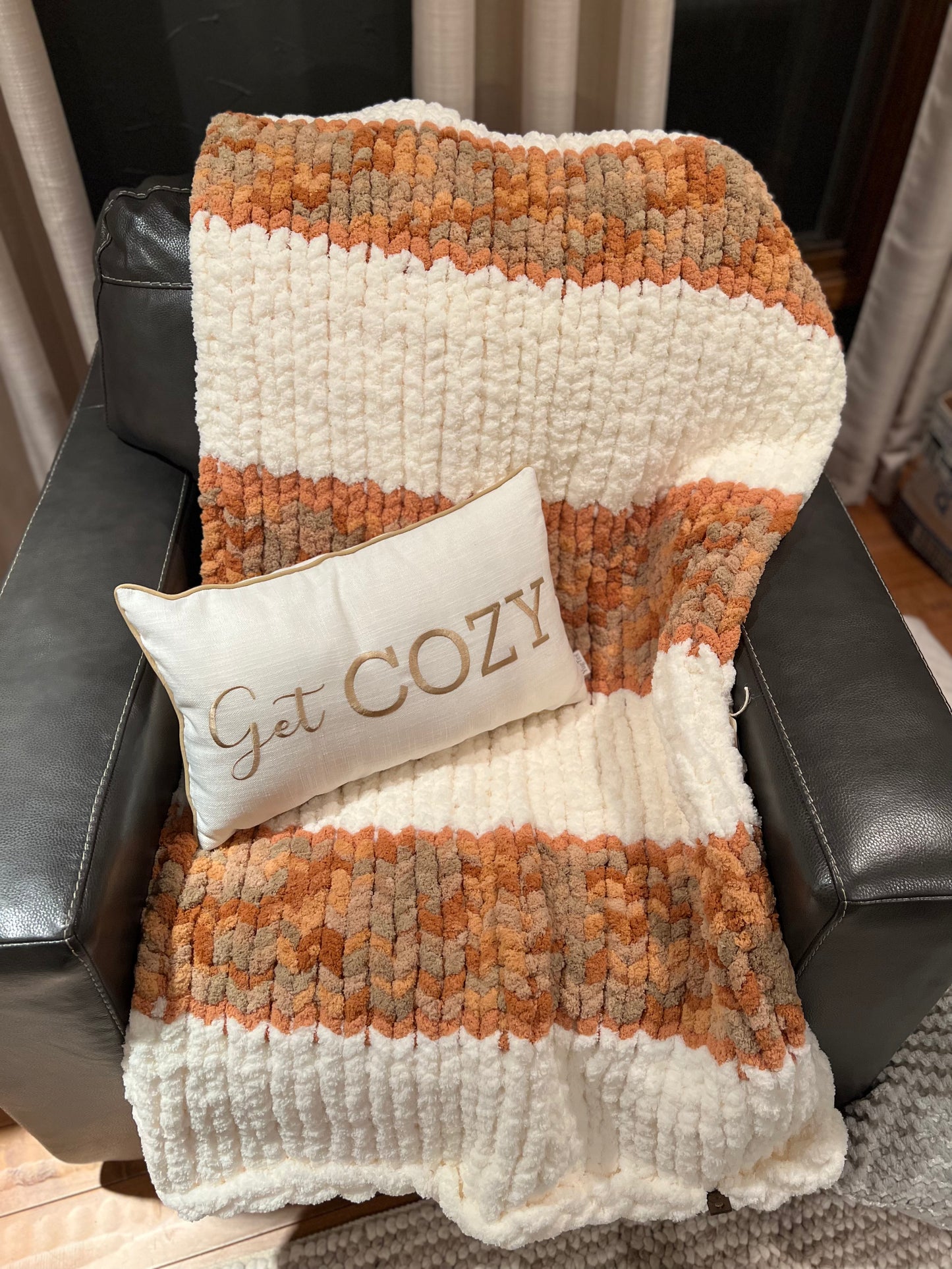 Autumn Leaves Falling Chunky Knit Throw Blanket (Large) - Thru the Loops Chunky Knit Creations