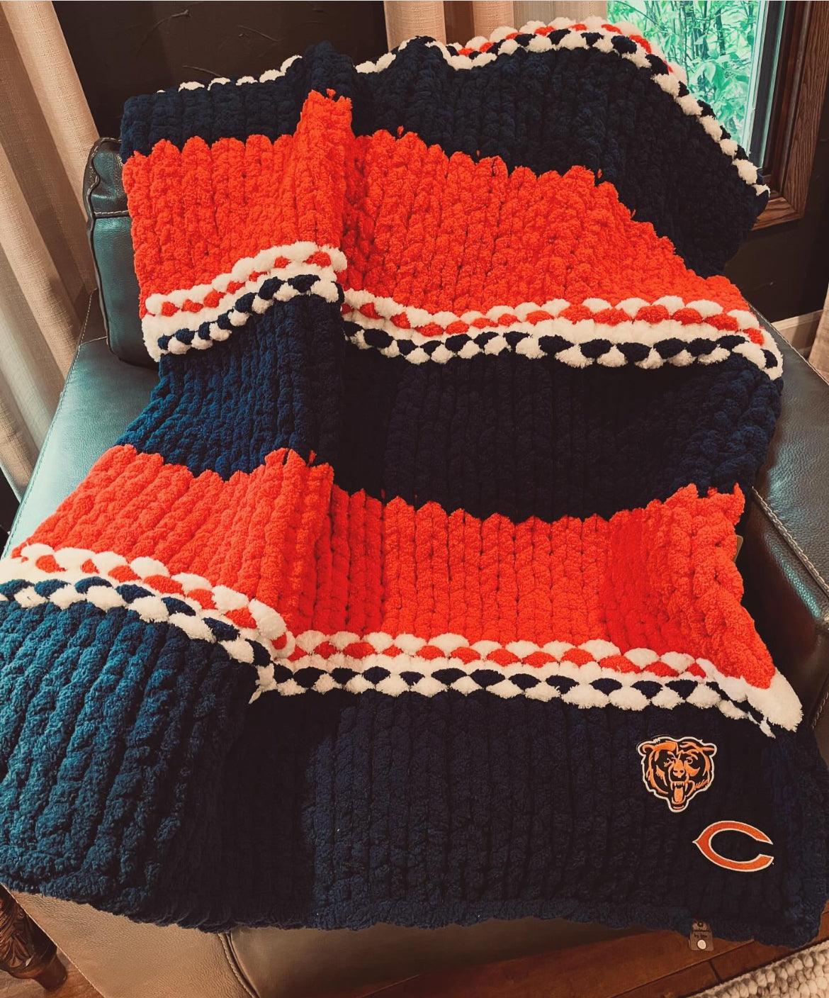 Chicago Bears Chunky Knit Throw Blanket (Made to Order) - Thru the Loops Chunky Knit Creations